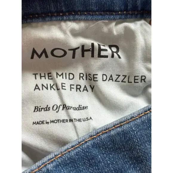 Mother Jeans The Mid Rise Dazzler Ankle Fray Birds Of Paradise 26 Stretchy Denim - Picture 8 of 9